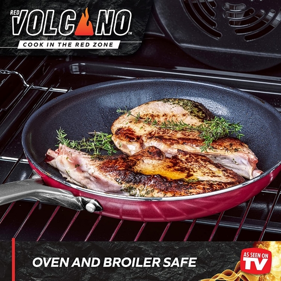 Red Volcano Frying Pan Textured Ceramic Nonstick 10" Skillet Stainless Steel NEW - Picture 4 of 7